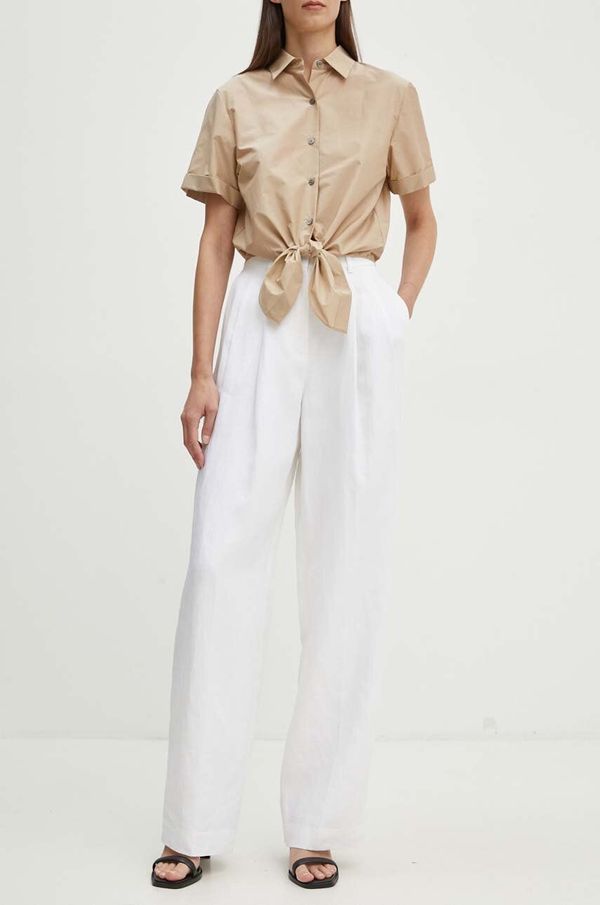 Theory Lanene hlače Theory boja: bijela, široke, visoki struk, O0503211