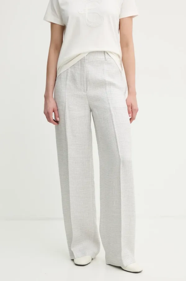 Theory Lanene hlače Theory boja: siva, ravni kroj, visoki struk, O1103203