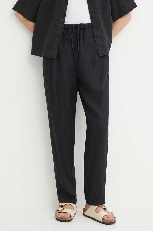 Tommy Hilfiger Lanene hlače Tommy Hilfiger boja: crna, ravni kroj, visoki struk, WW0WW41347