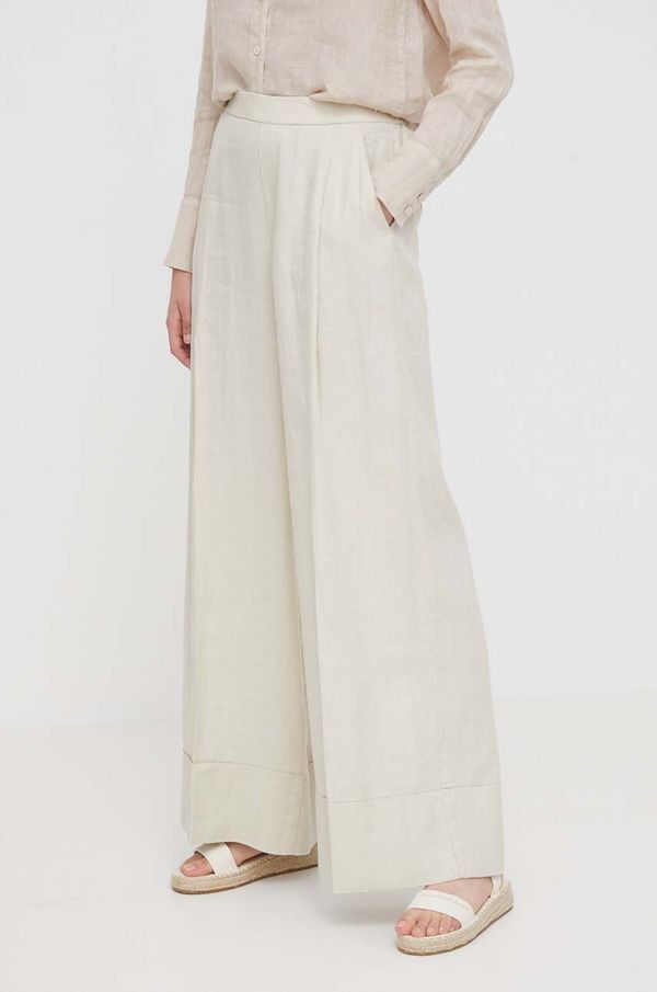 United Colors of Benetton Lanene hlače United Colors of Benetton boja: bež, široke, visoki struk