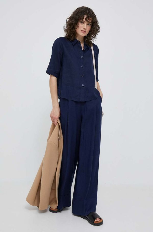 United Colors of Benetton Lanene hlače United Colors of Benetton boja: tamno plava, široke, visoki struk