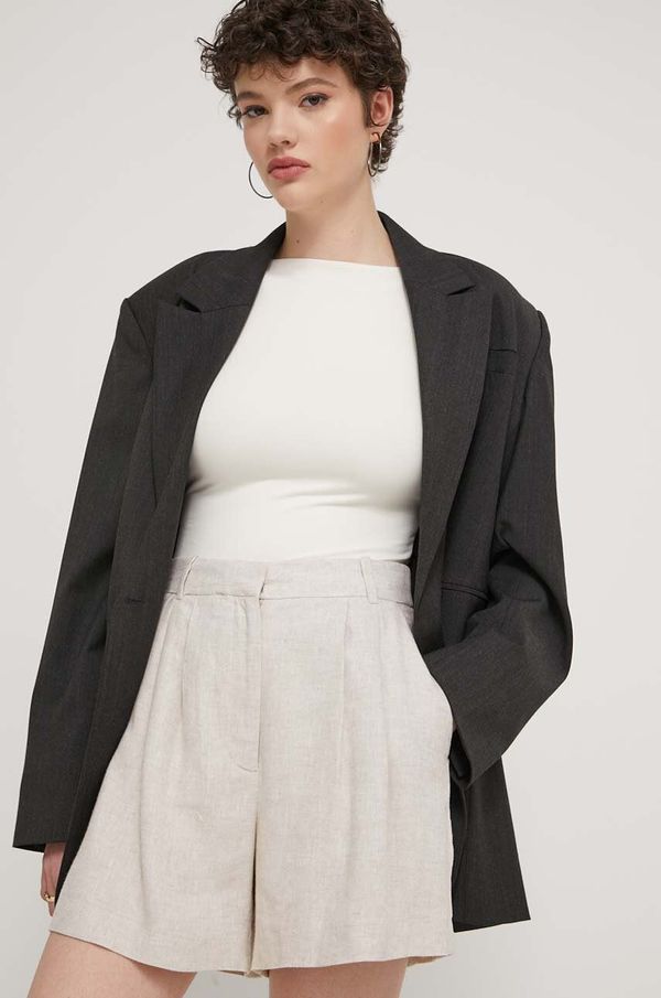 Abercrombie & Fitch Lanene kratke hlače Abercrombie & Fitch boja: bež, bez uzorka, visoki struk