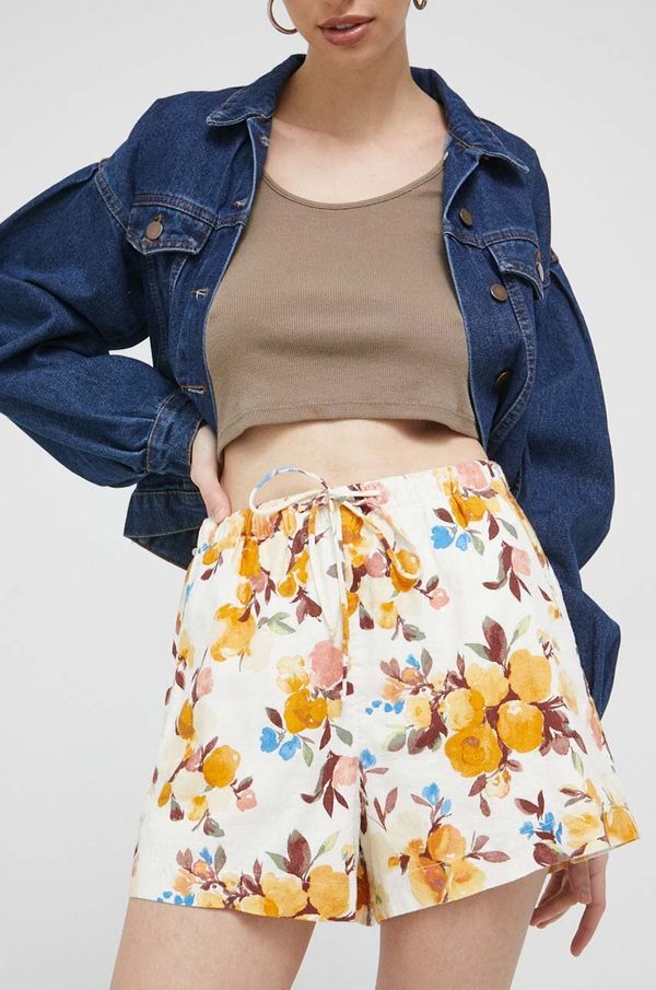 Abercrombie & Fitch Lanene kratke hlače Abercrombie & Fitch boja: žuta, s uzorkom, visoki struk