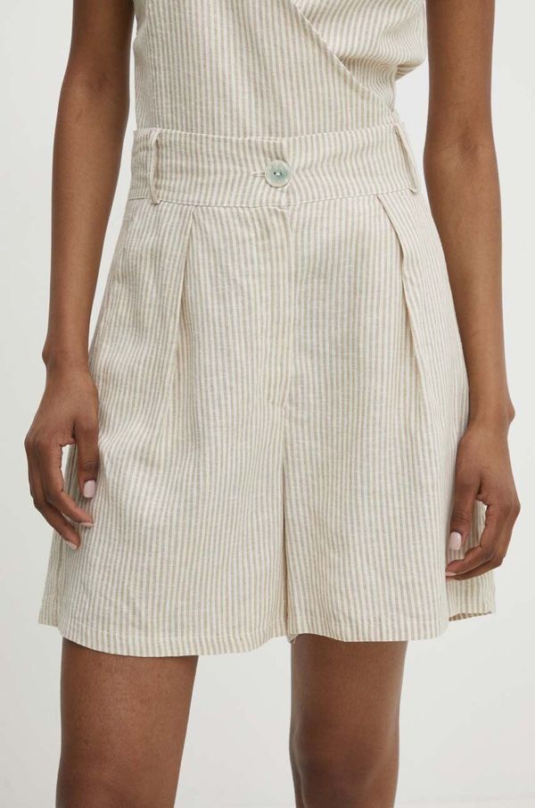 Answear Lab Lanene kratke hlače Answear Lab boja: bež, s uzorkom, visoki struk