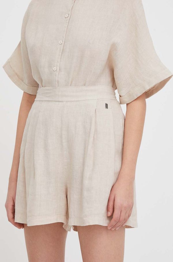 Bomboogie Lanene kratke hlače Bomboogie boja: bež, bez uzorka, visoki struk, HW8392TLIV4