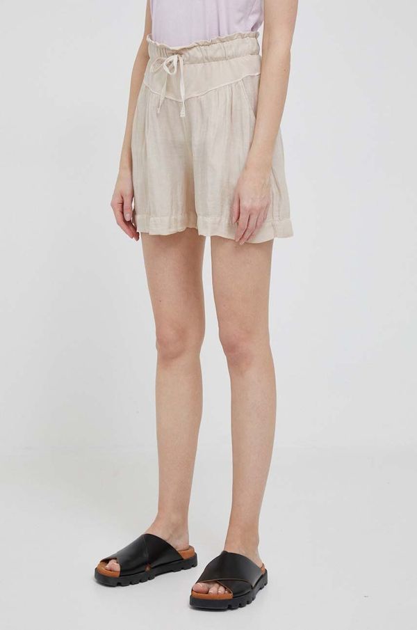 Deha Lanene kratke hlače Deha boja: bež, glatki materijal, visoki struk