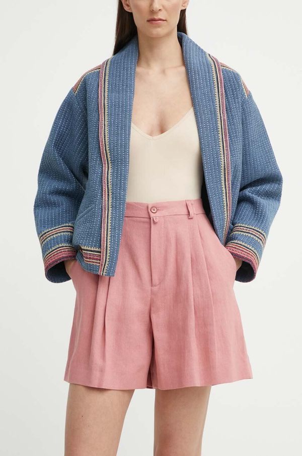 Drykorn Lanene kratke hlače Drykorn COURT boja: ružičasta, bez uzorka, visoki struk, 126065 80715