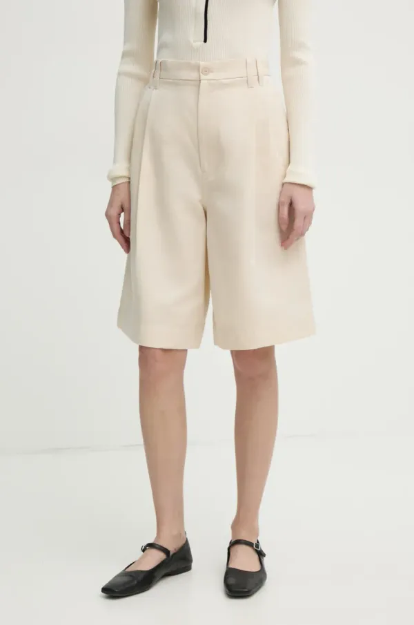Filippa K Lanene kratke hlače Filippa K za žene, boja: bež, bez uzorka, visoki struk, 31114