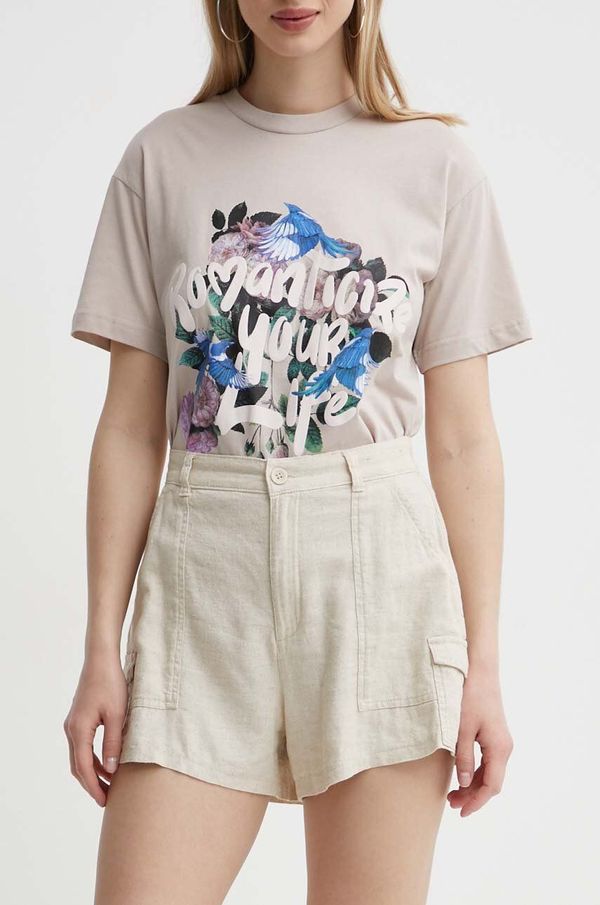 Hollister Co. Lanene kratke hlače Hollister Co. boja: bež, bez uzorka, visoki struk