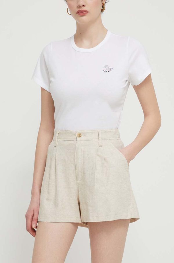 Hollister Co. Lanene kratke hlače Hollister Co. boja: bež, melanž, visoki struk