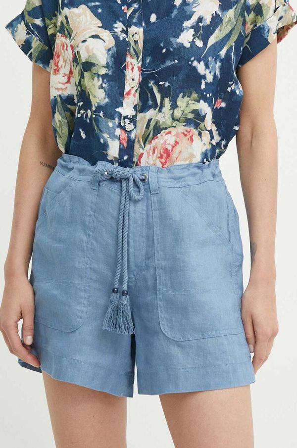 Lauren Ralph Lauren Lanene kratke hlače Lauren Ralph Lauren bez uzorka, visoki struk, 200932893