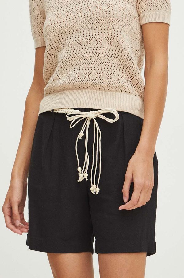 Medicine Lanene kratke hlače Medicine za žene, boja: crna, bez uzorka, visoki struk