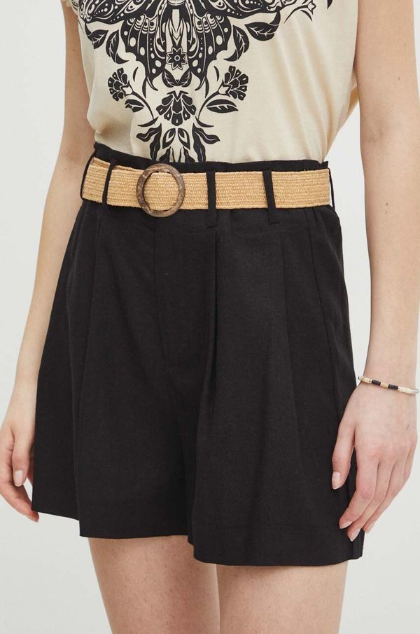 Medicine Lanene kratke hlače Medicine za žene, boja: crna, bez uzorka, visoki struk