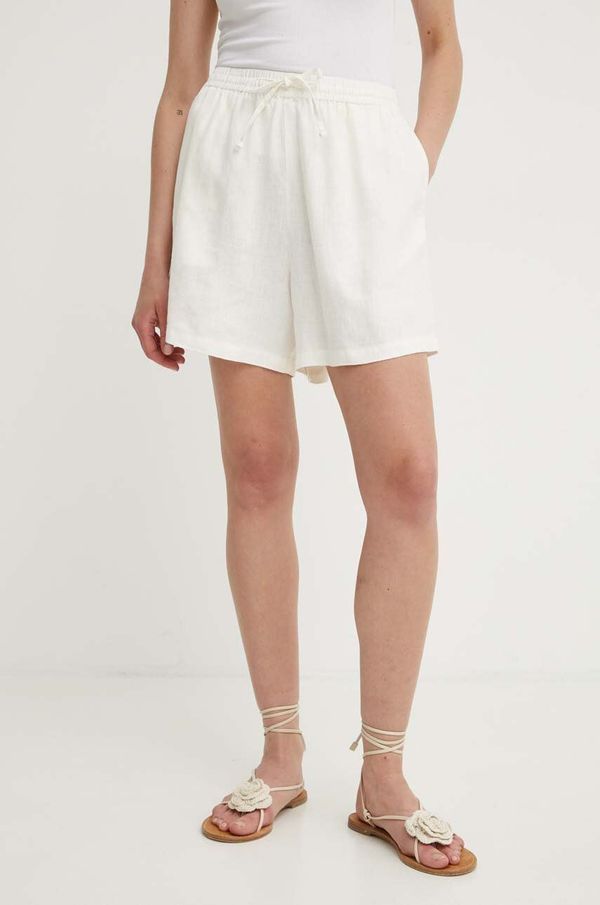 Samsoe Samsoe Lanene kratke hlače Samsoe Samsoe MAREN boja: bež, bez uzorka, visoki struk, F23900001