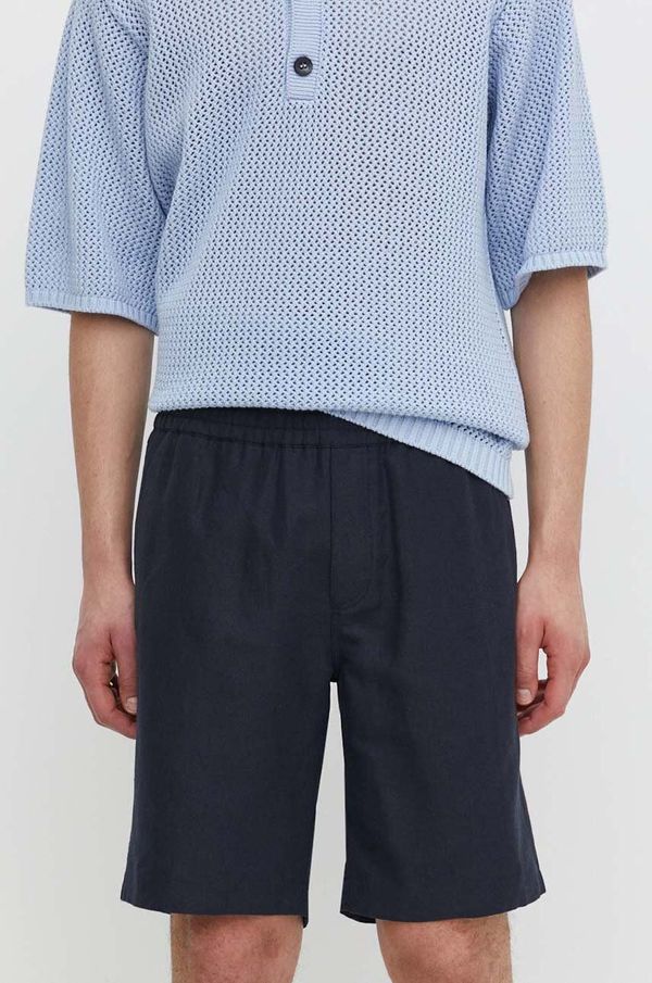 Samsoe Samsoe Lanene kratke hlače Samsoe Samsoe SMITH boja: tamno plava, M21200050