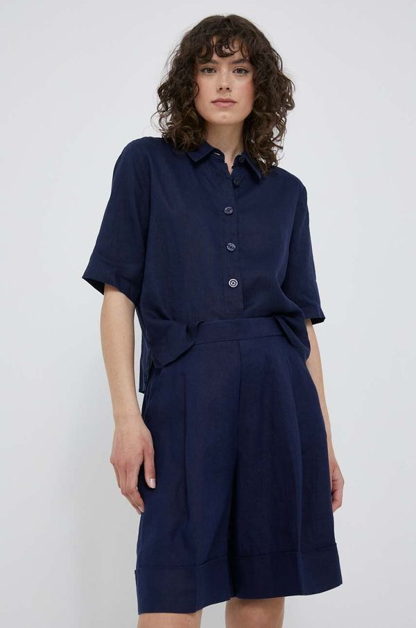 United Colors of Benetton Lanene kratke hlače United Colors of Benetton boja: tamno plava, glatki materijal, visoki struk