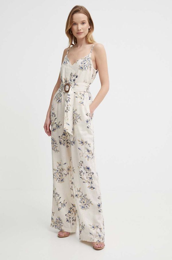 Lauren Ralph Lauren Laneni kombinezon Lauren Ralph Lauren boja: bež, s v izrezom, 200932900