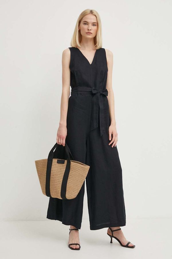 United Colors of Benetton Laneni kombinezon United Colors of Benetton boja: crna, s v izrezom