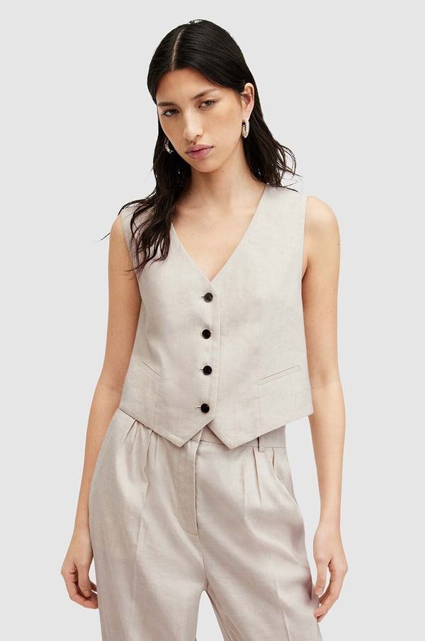 AllSaints Laneni prsluk AllSaints WHITNEY WAISTCOAT boja: bež, jednoredno zakopčavanje, W035QA
