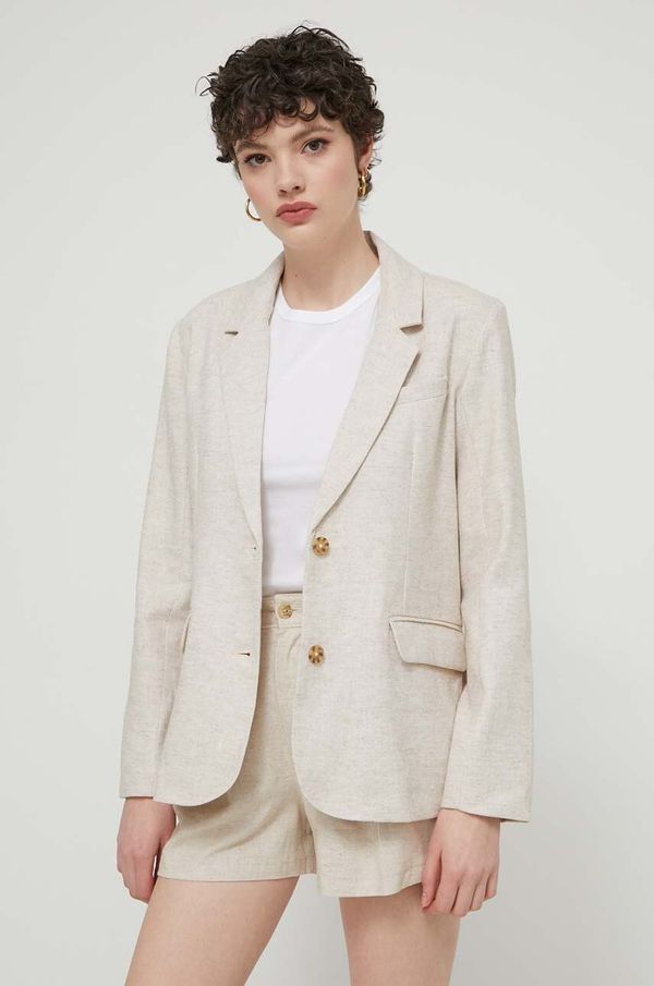 Abercrombie & Fitch Laneni sako Abercrombie & Fitch boja: bež, jednoredno zakopčavanje, bez uzorka