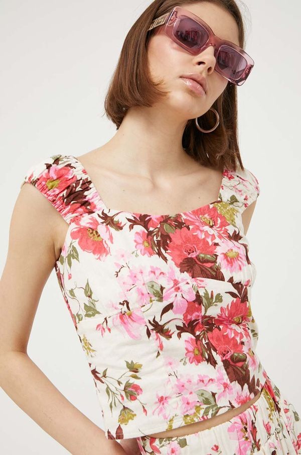 Abercrombie & Fitch Laneni top Abercrombie & Fitch boja: bež