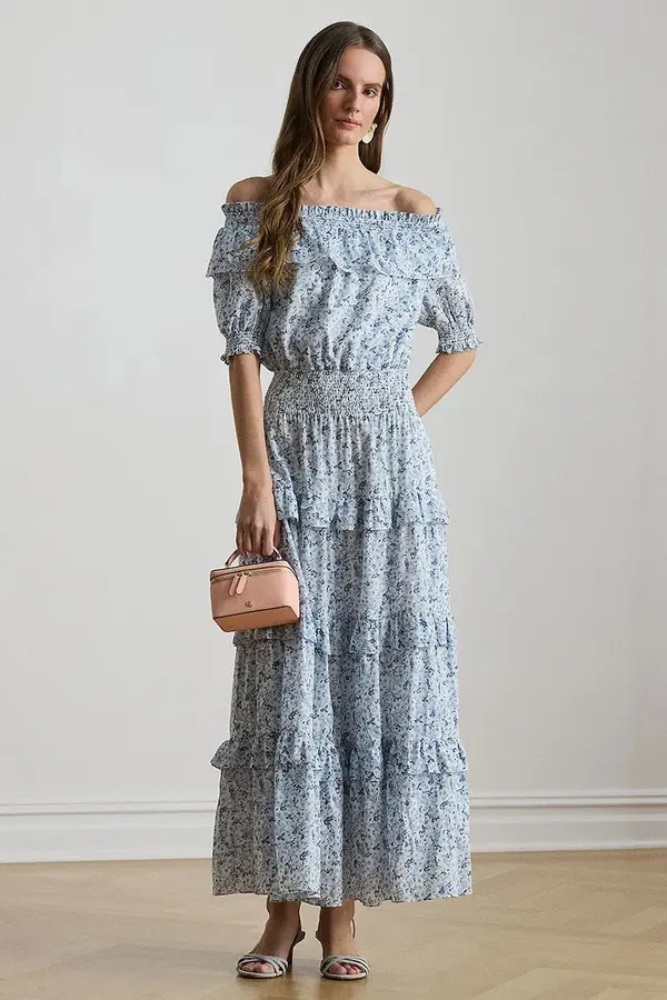 Lauren Ralph Lauren Lauren Ralph Lauren haljina otvorenih ramena s volanom od pamuka