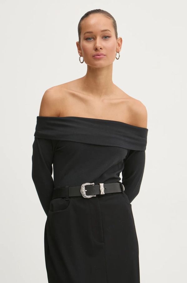 Abercrombie & Fitch Majica dugih rukava Abercrombie & Fitch za žene, boja: crna, s otvorenim ramenima, KI139-5002