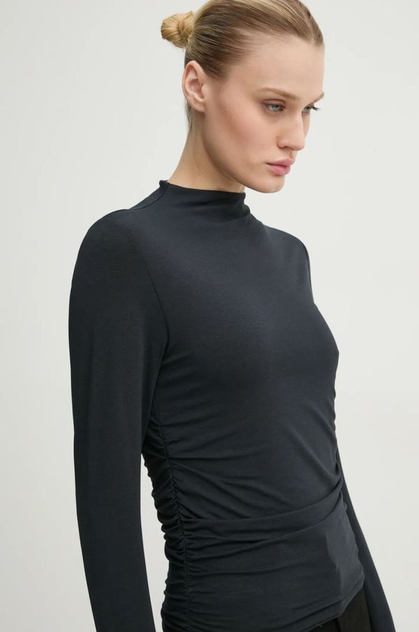 Abercrombie & Fitch Majica dugih rukava Abercrombie & Fitch za žene, boja: crna, s poludolčevitom, KI139-4795