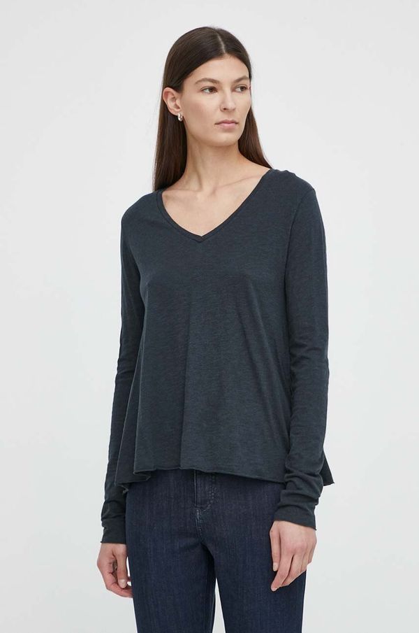 American Vintage Majica dugih rukava American Vintage T-SHIRT ML COL V za žene, boja: tamno plava, JAC52