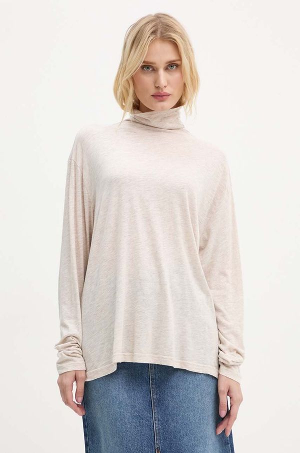 American Vintage Majica dugih rukava American Vintage za žene, boja: bež, s poludolčevitom, JAC02BH24