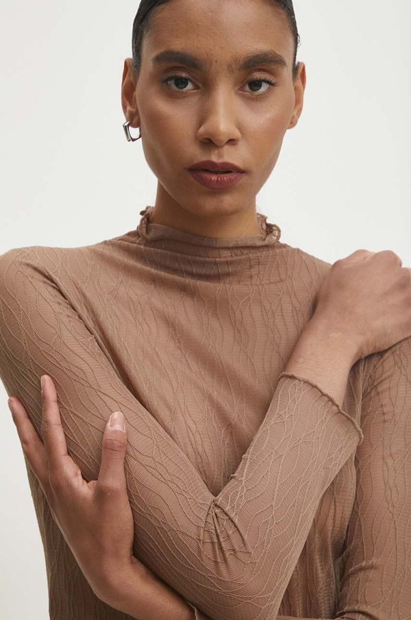 Answear Lab Majica dugih rukava Answear Lab boja: smeđa, s poludolčevitom