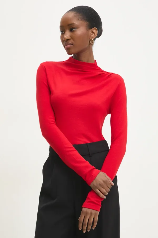 Answear Lab Majica dugih rukava Answear Lab za žene, boja: crvena, s poludolčevitom