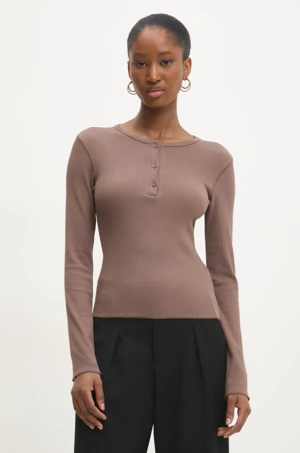 Answear Lab Majica dugih rukava Answear Lab za žene, boja: smeđa