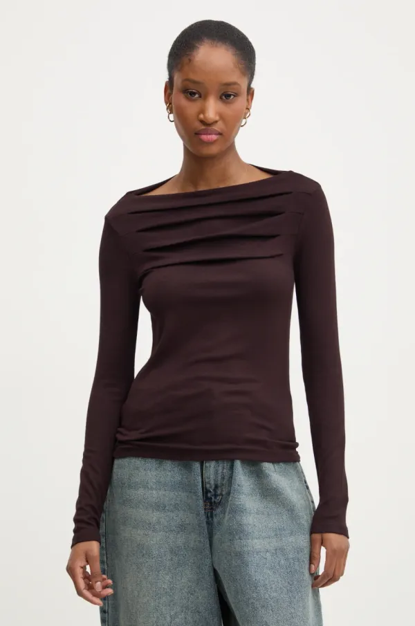 Answear Lab Majica dugih rukava Answear Lab za žene, boja: smeđa