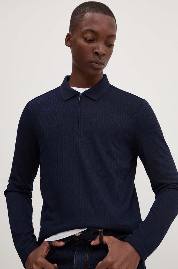 Bruuns Bazaar Majica dugih rukava Bruuns Bazaar CabBBGonzo LS Polo Tee za muškarce, boja: tamno plava, bez uzorka, BBM2400