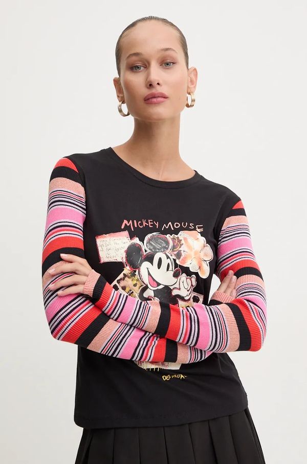 Desigual Majica dugih rukava Desigual PATCHMICKEY za žene, boja: crna, 24WWTKA2