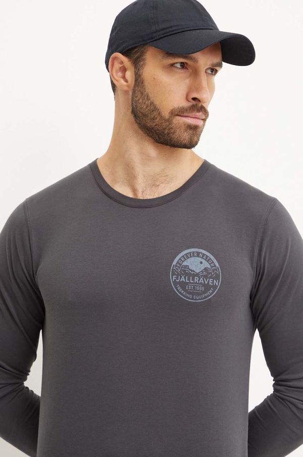 Fjallraven Majica dugih rukava Fjallraven Forever Nature Badge za muškarce, boja: siva, s tiskom, F87303.555