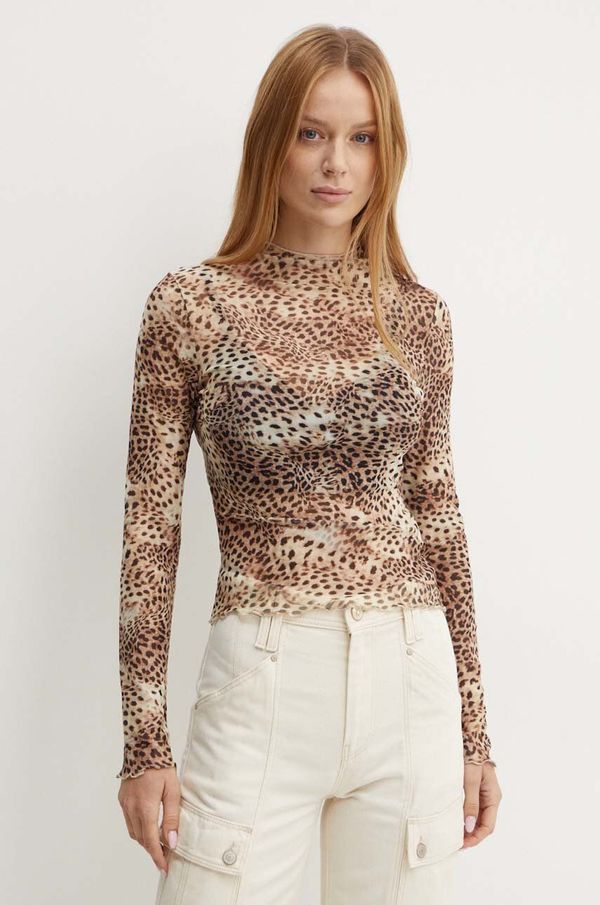 Guess Majica dugih rukava Guess ADRIANA MESH boja: smeđa, s poludolčevitom, W4YP04 KBBF2