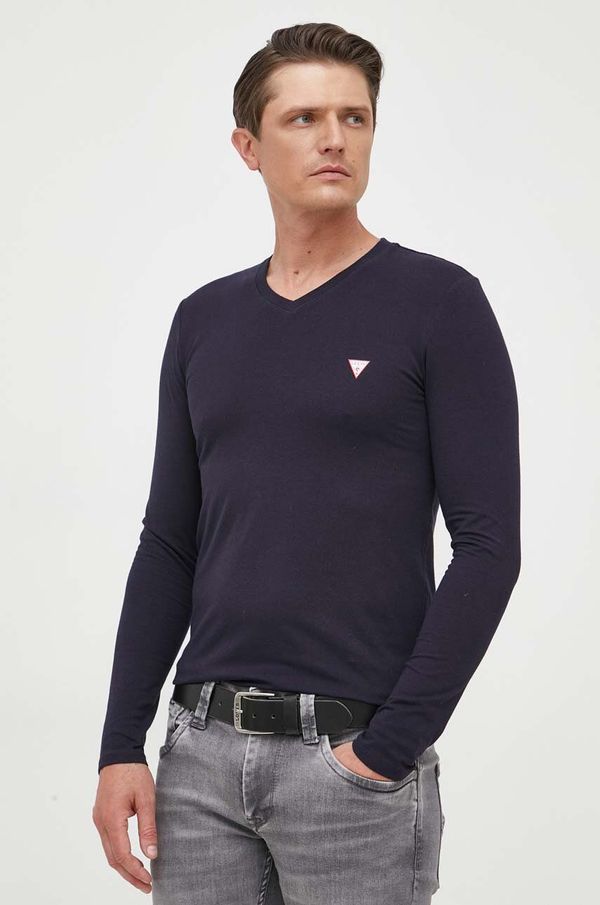 Guess Majica dugih rukava Guess za muškarce, boja: tamno plava, glatki model