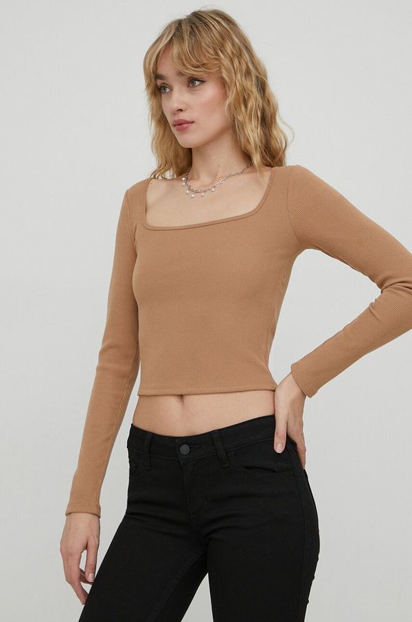 Hollister Co. Majica dugih rukava Hollister Co. za žene, boja: smeđa