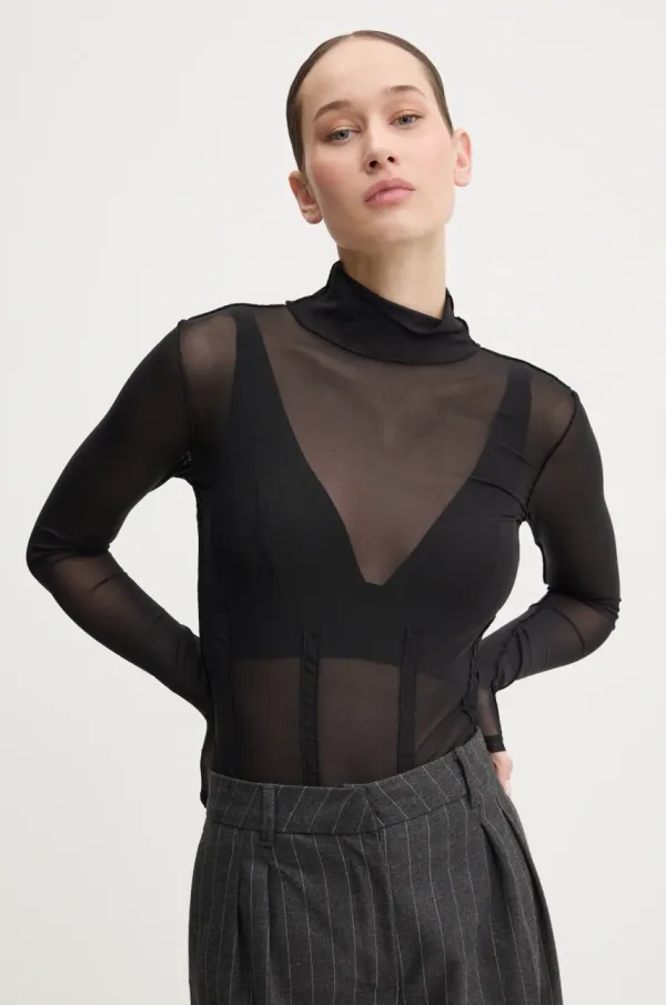 HUGO Majica dugih rukava HUGO za žene, boja: crna, s poludolčevitom, 50534053