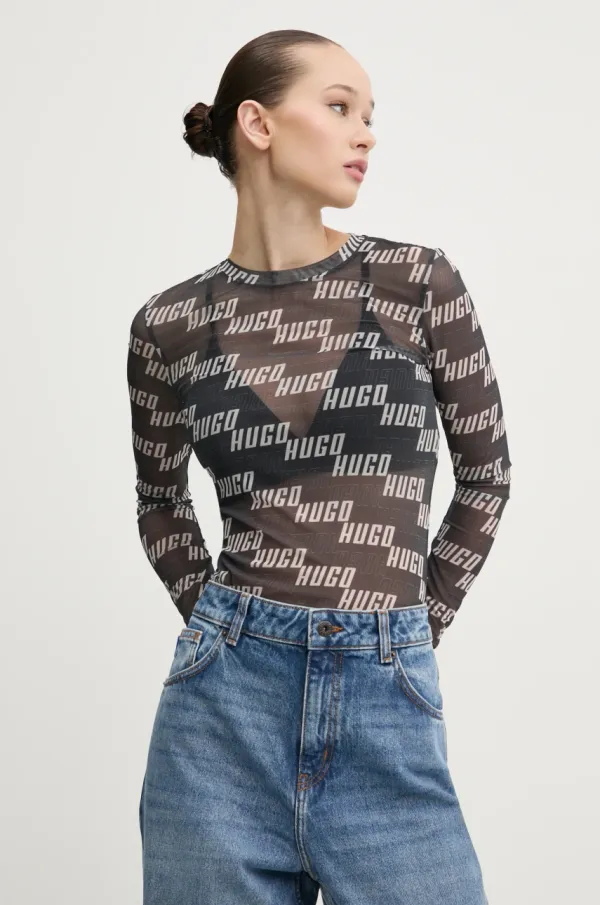 HUGO Majica dugih rukava HUGO za žene, boja: siva, 50534837