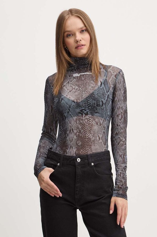 Karl Lagerfeld Jeans Majica dugih rukava Karl Lagerfeld Jeans za žene, boja: siva, s poludolčevitom, 246J1702