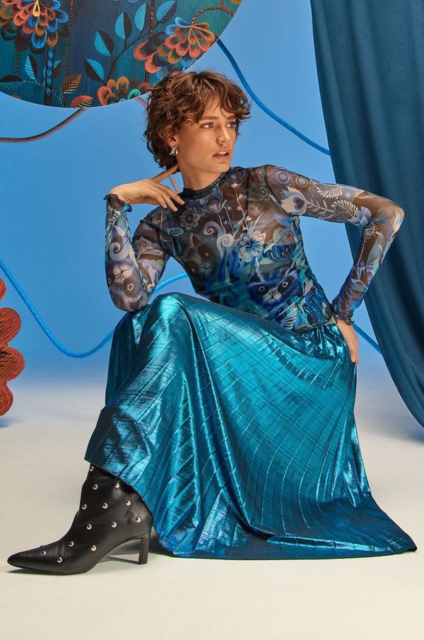 Medicine Majica dugih rukava Medicine za žene, boja: tamno plava, s poludolčevitom