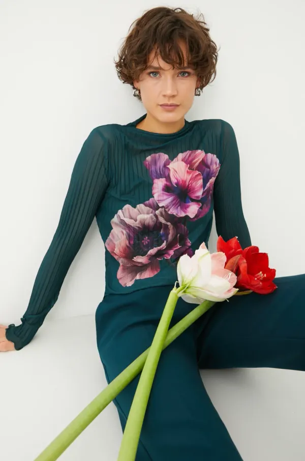 Medicine Majica dugih rukava Medicine za žene, boja: tirkizna, s poludolčevitom