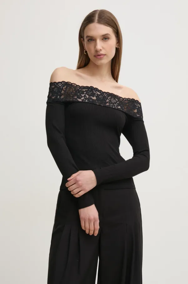 Morgan Majica dugih rukava Morgan THEODOR za žene, boja: crna, s otvorenim ramenima, THEODOR