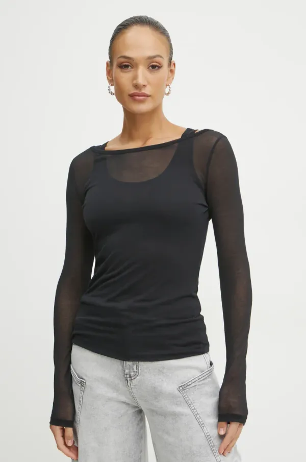 Pinko Majica dugih rukava Pinko boja: crna, 104653 A2CL