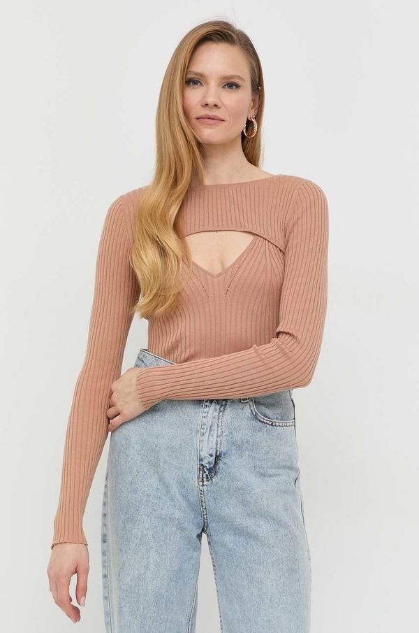 Guess Majica dugih rukava s dodatkom svile Guess za žene, boja: bež, lagani