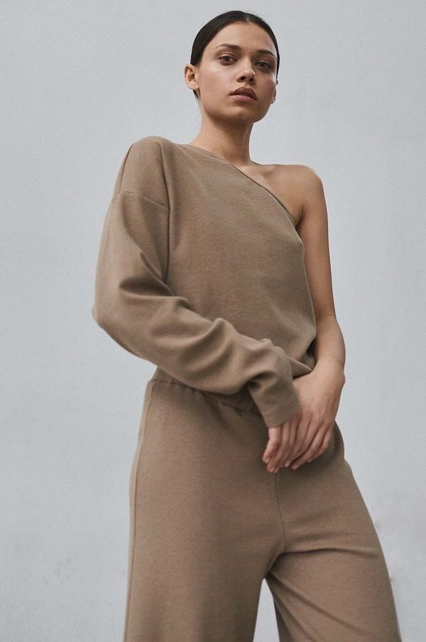 Muuv. Majica dugih rukava s dodatkom vune MUUV. MEU LAINE boja: smeđa, cold shoulder