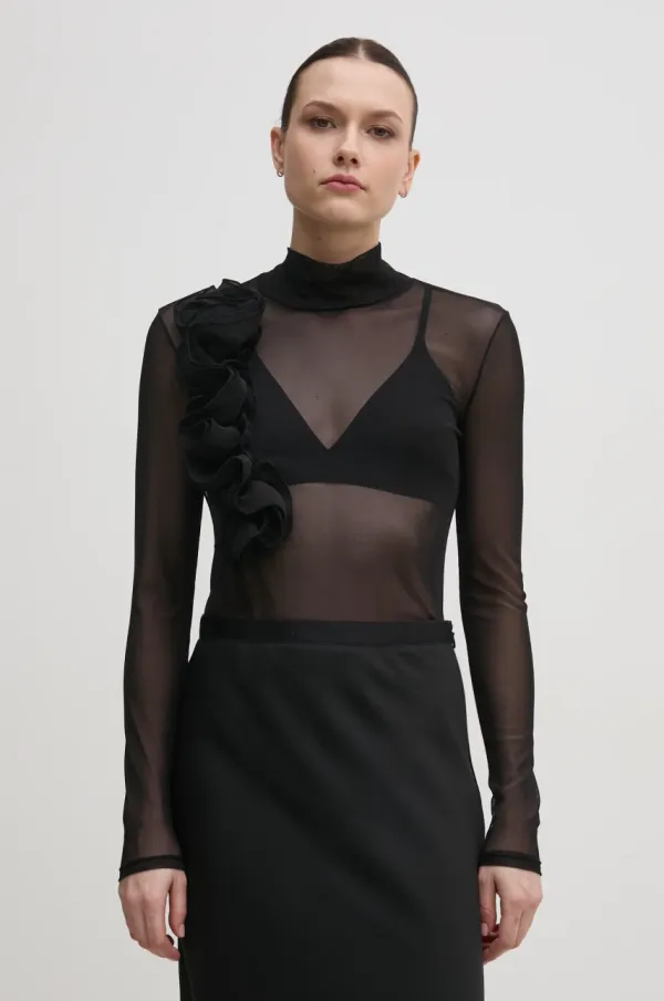 Sisley Majica dugih rukava Sisley za žene, boja: crna, s poludolčevitom, 3HC7L106Y